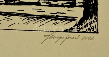 Süveges Jenő (?-): Mátyás templom. Linómetszet, karton, jelzett, 29×20 cm