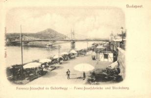 Budapest, Ferenc József híd, Gellérthegy, rakparti piac