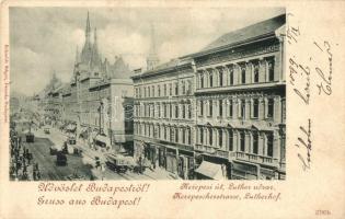 1899 Budapest VIII. Kerepesi út, Luther-udvar, Petrovics Géza üzlete, villamosok