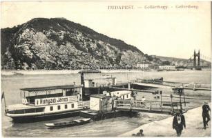 Budapest XI. Gellérthegy, kikötő, Hunyadi János a legjobb természetes keserűvíz reklám hajón (EK)