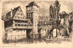 16 db RÉGI német városképes lap Nürnbergről és Münchenről. rézkarcok / 16 pre-1945 German town-view postcards, Nürnberg, München. etching style