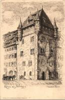 16 db RÉGI német városképes lap Nürnbergről és Münchenről. rézkarcok / 16 pre-1945 German town-view ...