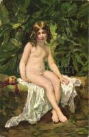 Klein Eva / Erotic nude art postcard, artist signed
