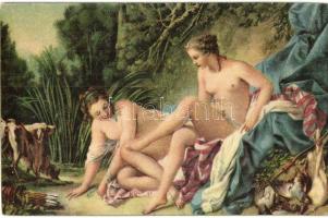 Diana im Bade / Erotic nude art postcard s: Francois Boucher (EK)