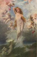 Venus Anadyomene / Erotic nude art postcard s: Benczúr