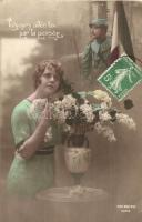 4 db RÉGI francia katonai romantikus képeslap sorozatból / 4 pre-1945 French romantic military postc...