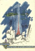 4 db RÉGI Bozó irredenta üdvözlőlap / 4 pre-1945 Bozó signed Hungarian irredenta greeting art postca...