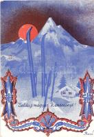 4 db RÉGI Bozó irredenta üdvözlőlap / 4 pre-1945 Bozó signed Hungarian irredenta greeting art postca...