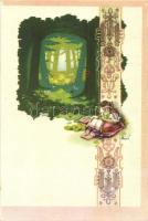 4 db RÉGI Bozó irredenta üdvözlőlap / 4 pre-1945 Bozó signed Hungarian irredenta greeting art postca...