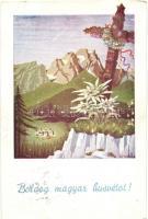 4 db RÉGI Bozó irredenta üdvözlőlap / 4 pre-1945 Bozó signed Hungarian irredenta greeting art postca...