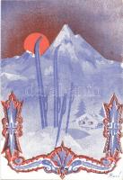 4 db RÉGI Bozó irredenta üdvözlőlap / 4 pre-1945 Bozó signed Hungarian irredenta greeting art postca...