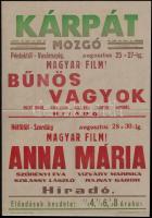 1941 Kárpát Mozgó műsoros plakát, Bűnös vagyok, Anna Mária, hajtott, 43x29 cm