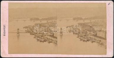 cca 1900 Budapest látképe, sztereókép, kartonra kasírozva, 9x17,5 cm