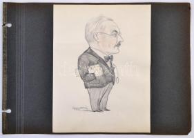 Gebhardt Béla (1901-1990): Csokornyakesdős úr. Karikatúra 1944-ből. Ceruza, papír, jelzett, 23×18 cm