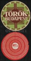 cca 1910-1920 Török [Gyógyszerész tulajdonát képező Galenus Csokoládé és Cukorkaárugyár] Budapest csomagolópapírja, 2 db, az egyiken kis sérülés, d: 15,5 és 16,5 cm.