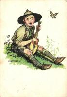 6 db RÉGI Márton L. cserkész motívumlap, vegyes minőség / 6 pre-1945 Hungarian scout art postcards s...