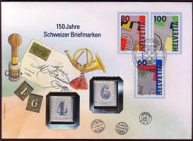 Svájc 1993. "150 éves a svájci bélyeg" 2db bélyeg formájú Ag emlékérem érmés borítékon T:BU