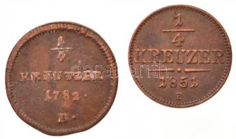 1782B 1/4kr Cu "II. József" + 1851B 1/4kr Cu T:2,2-