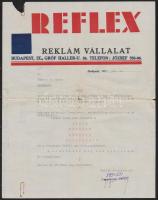 1929 Reflex reklám vállat díszes fejléces számla, szélénél szakadás, 29,5x23 cm