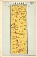 Sabena, Belgian Air Lines. Map of the Brussels-Praha line. Edit. Cart. R. De. Rouck (EK)