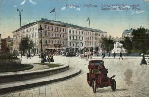 Pozsony, Pressburg, Bratislava; Savoy és Carlton szállodák, villamos, automobilok / hotels, tram, automobiles (fl)