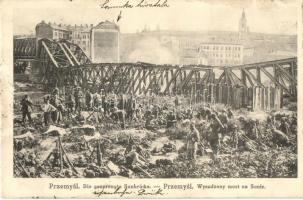 1915 Przemysl. Die gesprengte Sanbrücke / WWI bridge blown up by the Russians (ázott / wet damage)