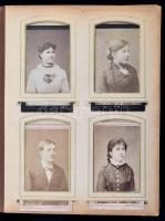 cca 1870-1900 Régi családi fotóalbum, 68 db keményhátú fotóval. Korabeli viseltes egészvászon albumb...