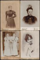 cca 1870-1930 Vegyes női portré tétel, 17 db, keményhátú fotók, Pete Gyula, (Székesfehérvár), Satrál...