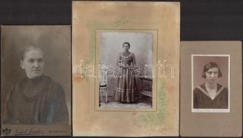 cca 1870-1930 Vegyes női portré tétel, 17 db, keményhátú fotók, Pete Gyula, (Székesfehérvár), Satrál...