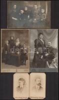cca 1870-1930 Vegyes családi fotó tétel, 8 db, keményhátú fotók, Botfan M. (Bp.) 3 db, Schmidt Ede, ...