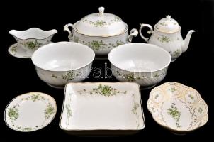 Hollóházi Erika mintás porcelán nagy ét készlet kiegészítőkkel matricás, jelzett, hibátlan, összesen...