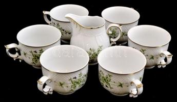 Hollóházi Erika mintás porcelán nagy ét készlet kiegészítőkkel matricás, jelzett, hibátlan, összesen...