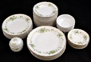 Hollóházi Erika mintás porcelán nagy ét készlet kiegészítőkkel matricás, jelzett, hibátlan, összesen...