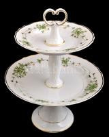 Hollóházi Erika mintás porcelán nagy ét készlet kiegészítőkkel matricás, jelzett, hibátlan, összesen...