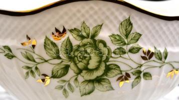 Hollóházi Erika mintás porcelán nagy ét készlet kiegészítőkkel matricás, jelzett, hibátlan, összesen...