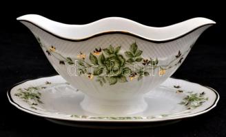 Hollóházi Erika mintás porcelán nagy ét készlet kiegészítőkkel matricás, jelzett, hibátlan, összesen...