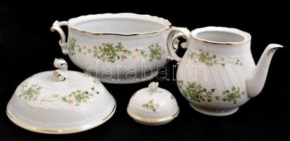 Hollóházi Erika mintás porcelán nagy ét készlet kiegészítőkkel matricás, jelzett, hibátlan, összesen...