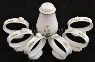 Hollóházi Erika mintás porcelán nagy ét készlet kiegészítőkkel matricás, jelzett, hibátlan, összesen...