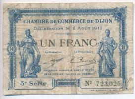 Franciaország / Dijoni Kereskedelmi Kamara 1917. 1Fr szükségpénz T:III- France / Chambre de Commerce de Dijon 1917. 1 Franc necessity note C:VG