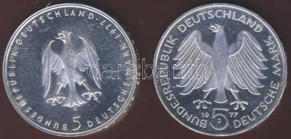 NSZK 1977. 5M Ag 2klf "Carl Friedrich Gauss" + "Heinrich von Kleist" T:BU