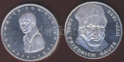 NSZK 1977. 5M Ag 2klf "Carl Friedrich Gauss" + "Heinrich von Kleist" T:BU