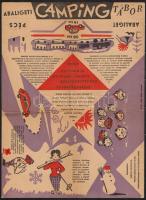1961 Abaligeti Camping tábor, kétoldalas reklámplakát, jelzett (Gergely), hajtott, 31x23 cm