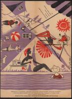 1961 Abaligeti Camping tábor, kétoldalas reklámplakát, jelzett (Gergely), hajtott, 31x23 cm