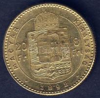 1892. 8Ft/20Fr Au 6,452g "Fiumei címer" T:2