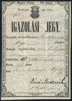 1861 Igazolási jegy marhahajtó részére, báró Mesznil aláírással