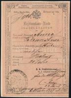 1857 Igazolási jegy 6kr CM okmánybélyeggel