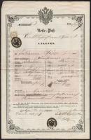1855 Útlevél lékai lakos számára 6kr CM okmánybélyeggel / 1855 Passport for Lockenhaus (Burgenland) citizen