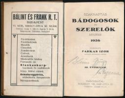 1926 Szaknaptár bádogosok és szerelők részére. Szerk.: Farkas Izor. III. évf. Bp., Wodianer-Nyomda R...