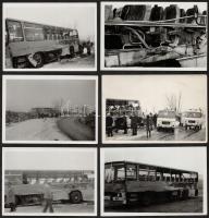 cca 1970 9 db fotó autóbuszokról és balesetekről készült fotó, 9x14 és 13x18 cm közti méretben
