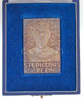 DN Stephanus Rex Szent István király portréját ábrázoló, jelzetlen Ag emlékplakett, eredeti ÁPV tokban (60,64g/40x60mm) T:2 patina
